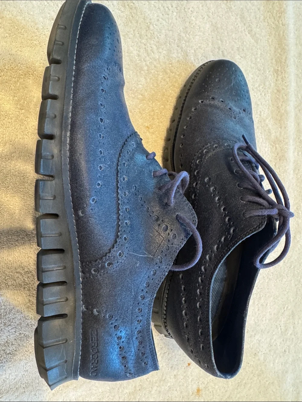 Cole Haan Men's Dark Navy Suede Wingtip Derby Oxfords
